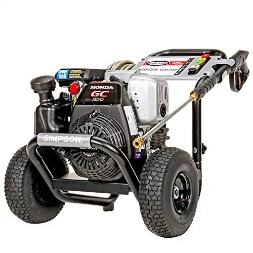 SIMPSON Cleaning MSH3125 MegaShot 3200 PSI Gas Pressure Washer, 2.5 GPM, Honda GC190 Engine, Includes Spray Gun and Extension Wand, 5 QC Nozzle Tips, 1/4-in. x 25-ft. MorFlex Hose, (49-State), Black