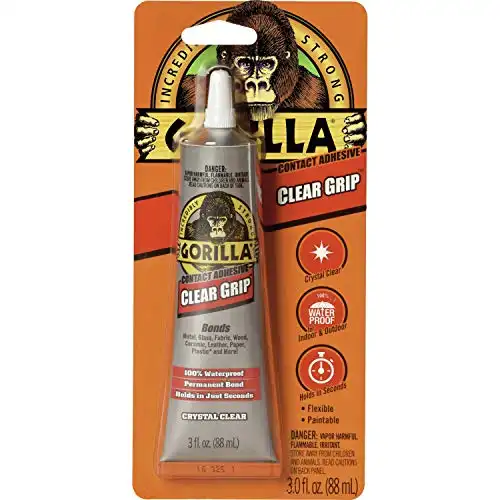 Gorilla Clear Grip Waterproof Contact Adhesive, 3 Ounce Tube, Clear, (Pack of 1)