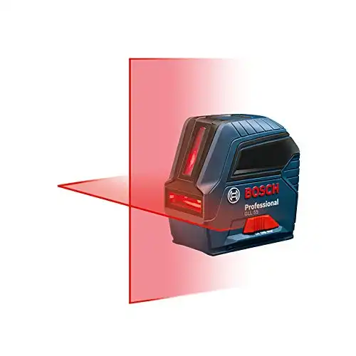 Bosch GLL55 50ft Cross Line Laser Level Self-Leveling with VisiMax Technology, L-Bracket Adjustable Mount and Hard Carrying Case
