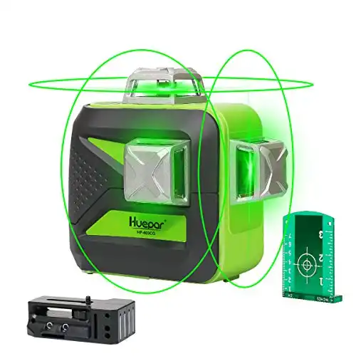Huepar 3D Green Beam Self-Leveling Laser Level 3x360 Cross Line Laser Three-Plane Leveling and Alignment Line Laser Level -Two 360 Vertical and One 360 Horizontal Line -Magnetic Pivoting Base 603CG